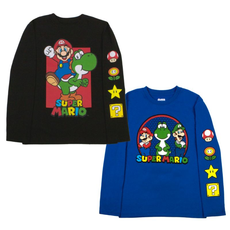 Big Boys Mario & Luigi 2 Pack Long Sleeve T-Shirt