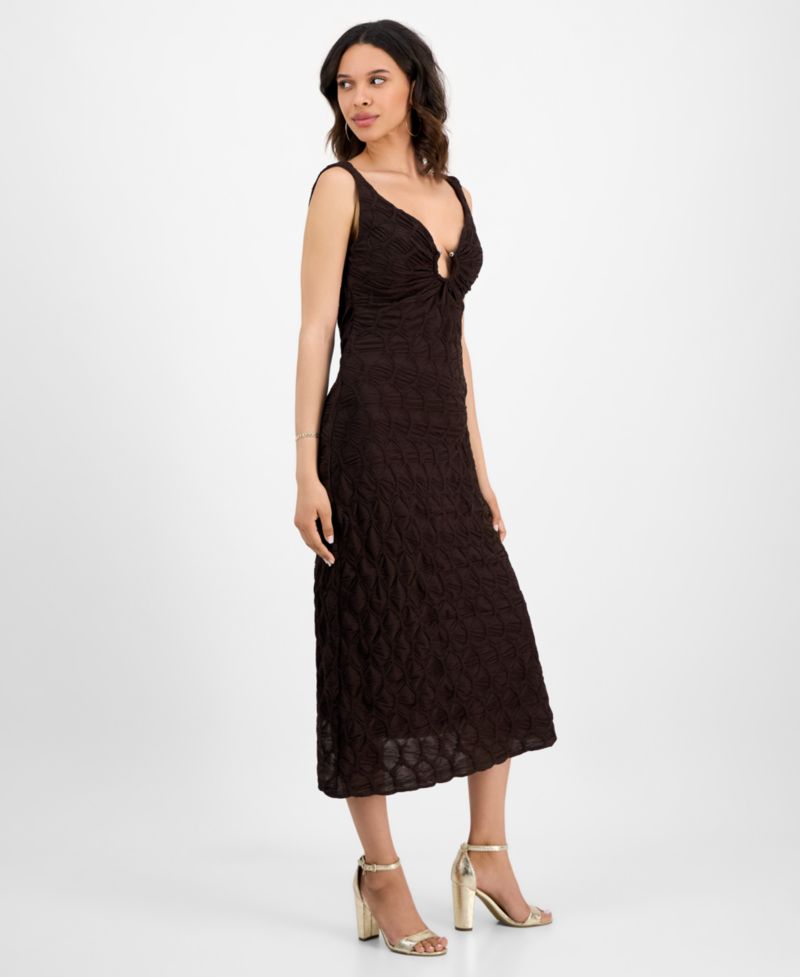 Women's Textured Knit Plunge-Neck Scoop-Back Dress