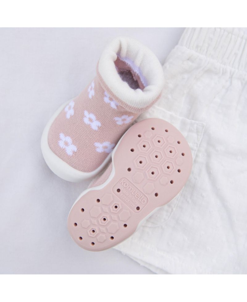 Baby Girls First Walk Sock Shoes Daisies - Mauve