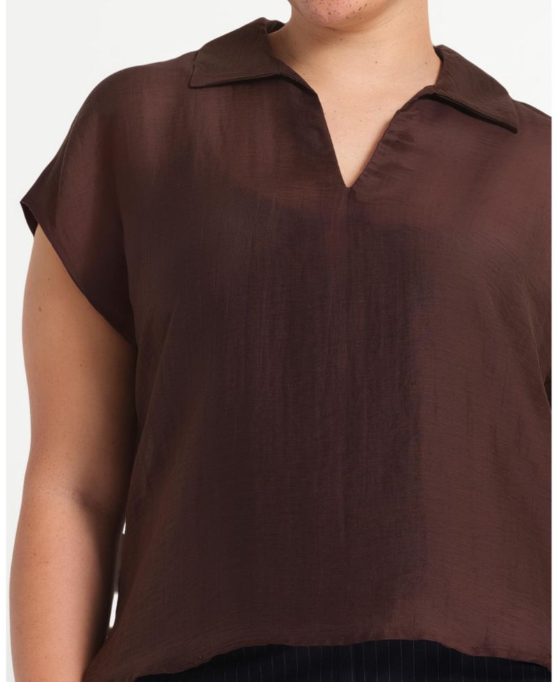 Women's Kelly Sheer Collared V-Neck Short Sleeve Top