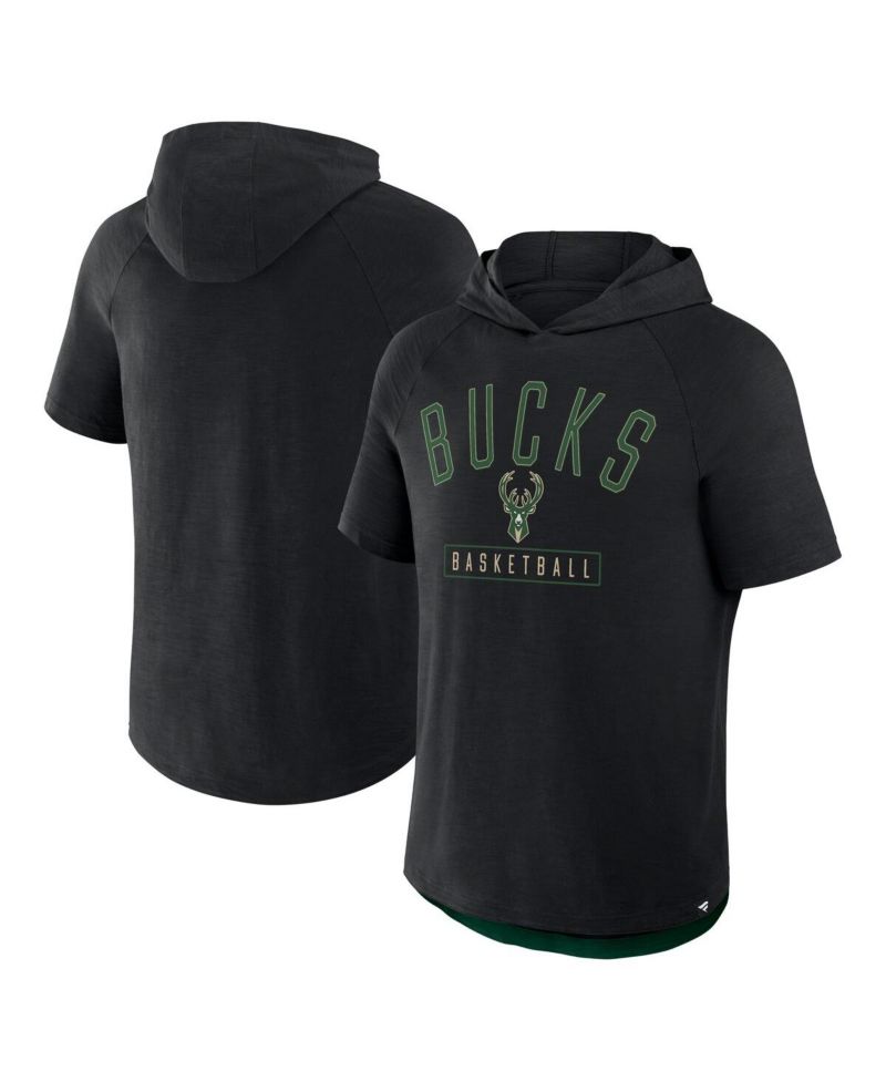 Men's Black Milwaukee Bucks Pass Legend Raglan Hoodie T-Shirt