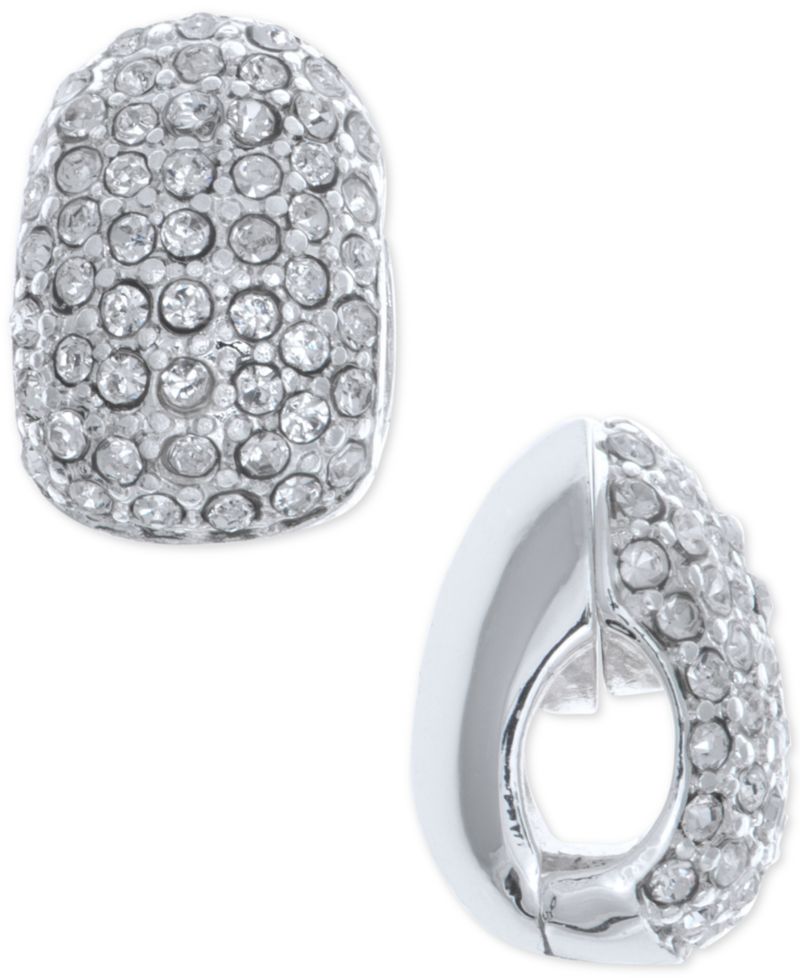 Silver-Tone Black Crystal Huggie Clip-On Earrings