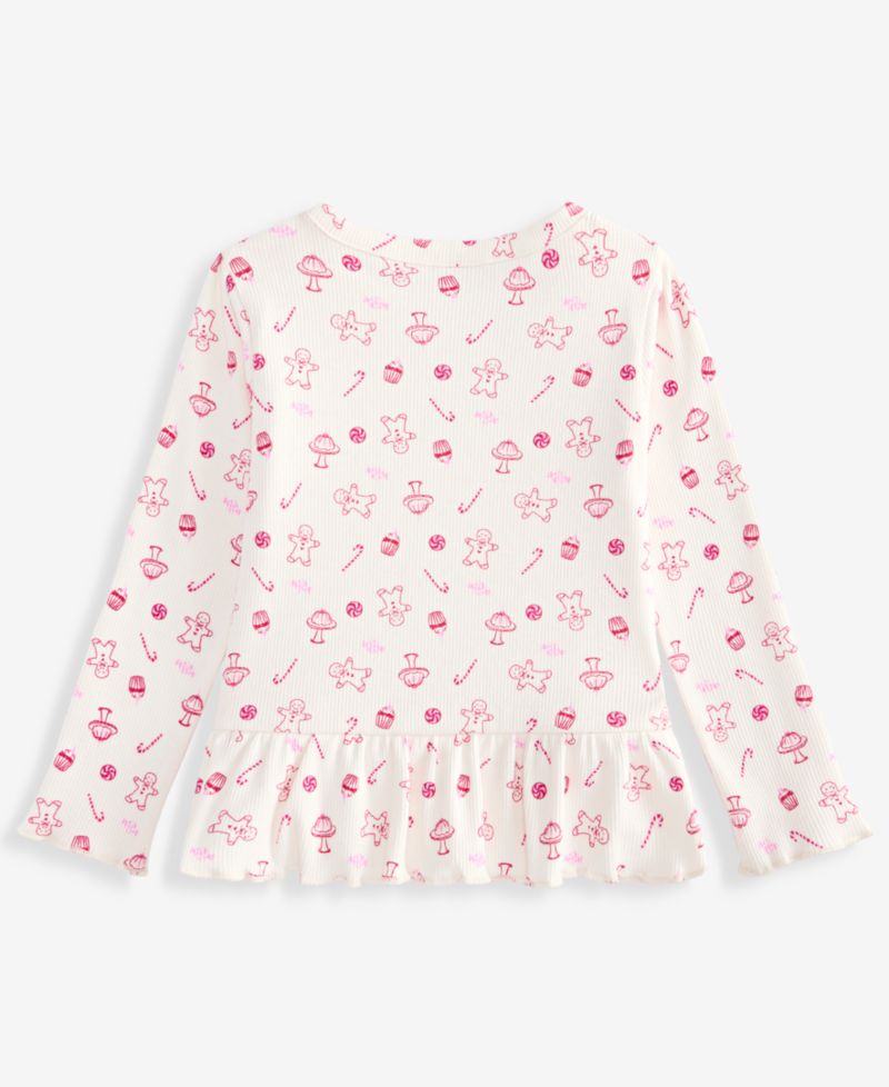 Baby Girls' 3M-24M Mix & Match Long-Sleeve Little-Treats-Print Peplum Ribbed Top