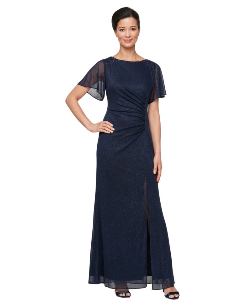 Women's Round-Neck Flutter-Sleeve Gown
