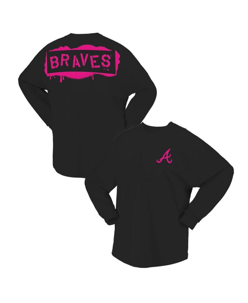 Women's Black Atlanta Braves Neon Jersey Long Sleeve T-Shirt