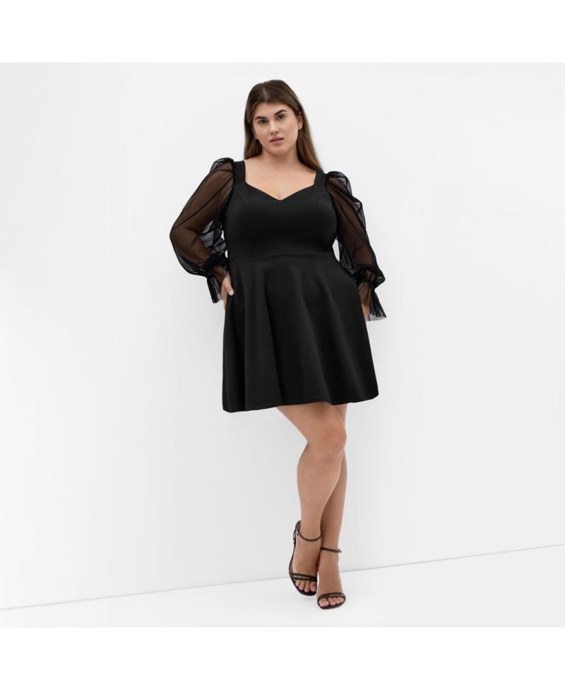 Plus Size Alannah Mesh Sleeve Mini Dress