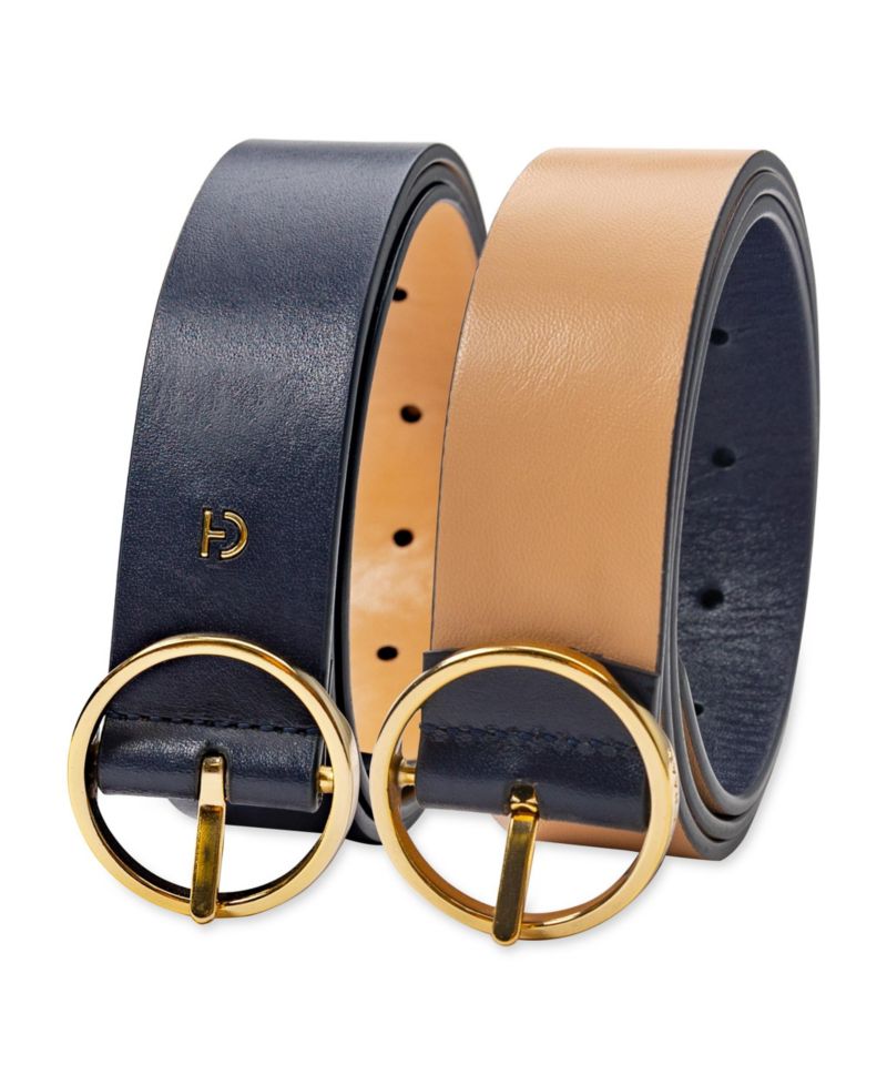 Women's Two-In-One Center Bar Reversible Genuine Leather Belt