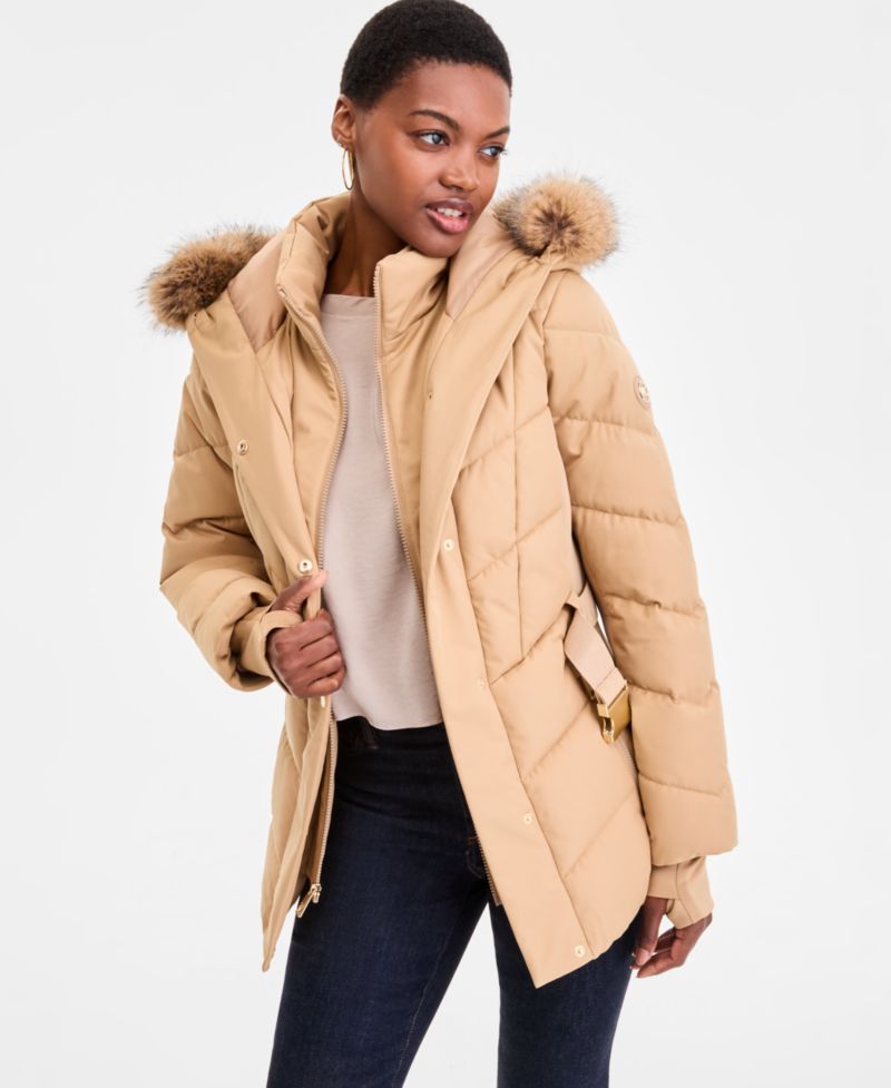 Women's Faux-Fur-Trim Hooded Puffer Coat