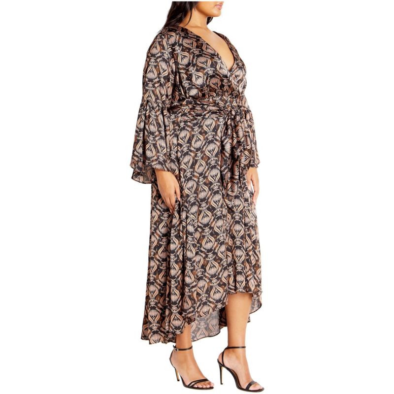 Plus Size Tie Front Fan Maxi Dress