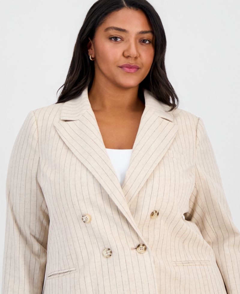 ASL Plus Size Pinstripe Double-Breasted Blazer