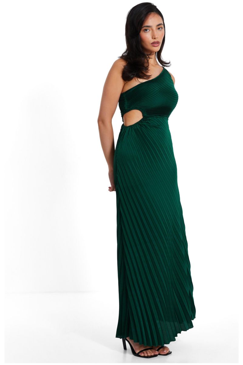 Women's Satin One Shoulder Pleated Maxi Dress