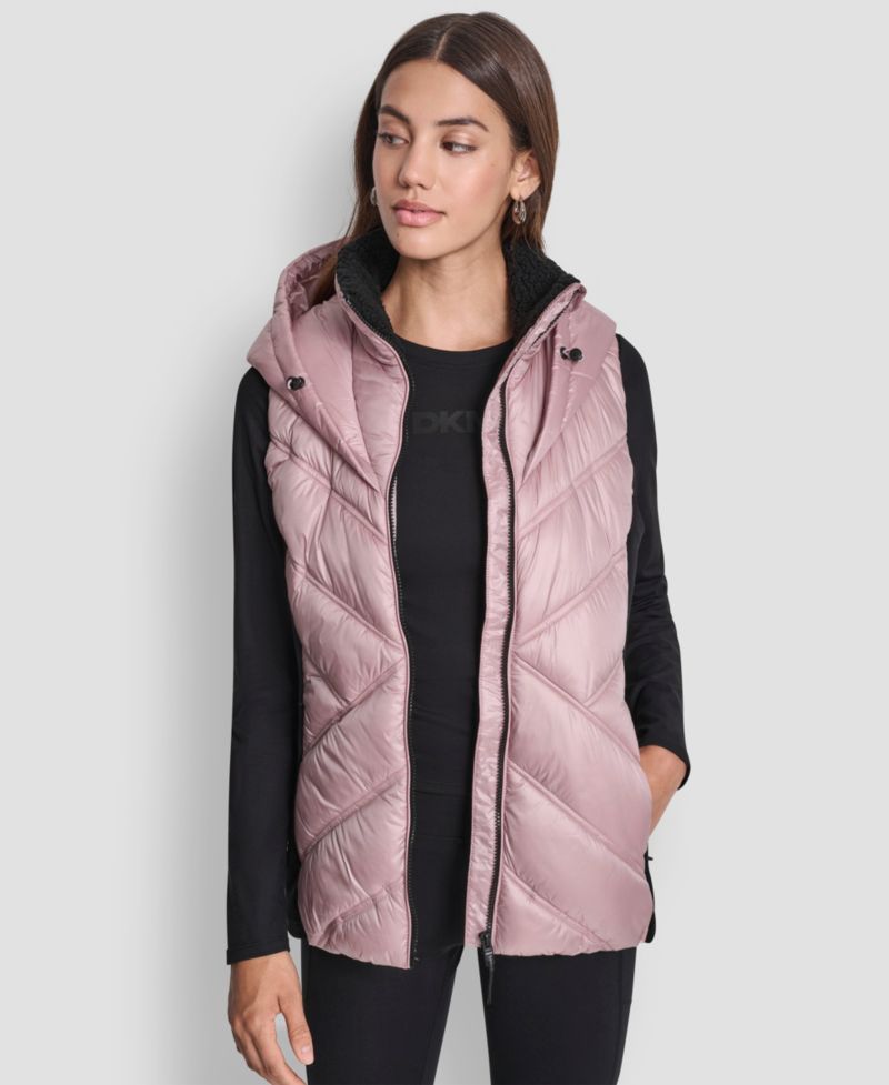 Women's Contrast Collar Hooded Puffer Vest