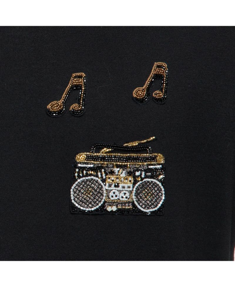 Women's Embellished Music Patch Cotton T-Shirt