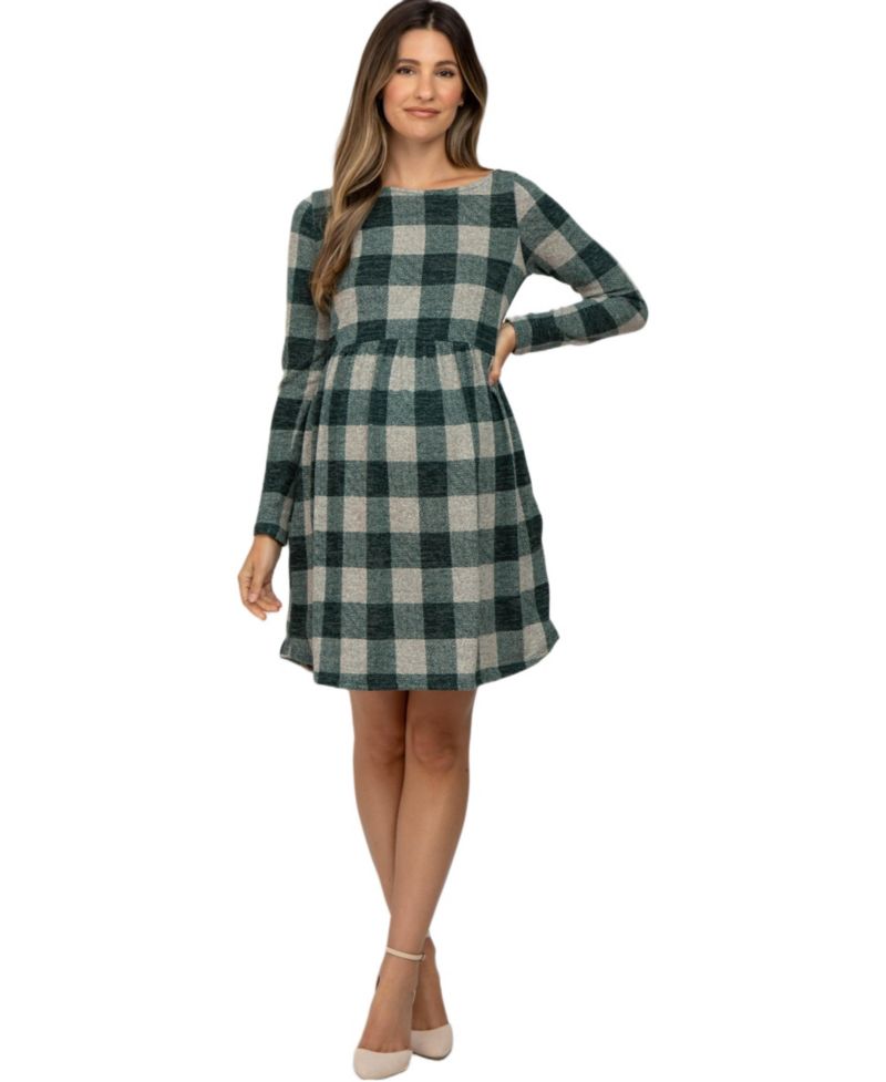 Women's Forest Green Plaid Knit Dress