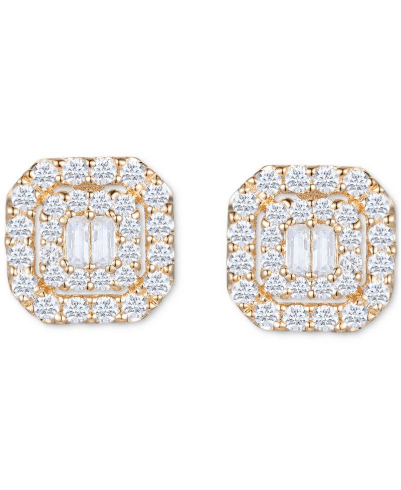 Diamond Round & Baguette Cluster Stud Earrings (1/2 ct. t.w.) in 14k White or Yellow Gold