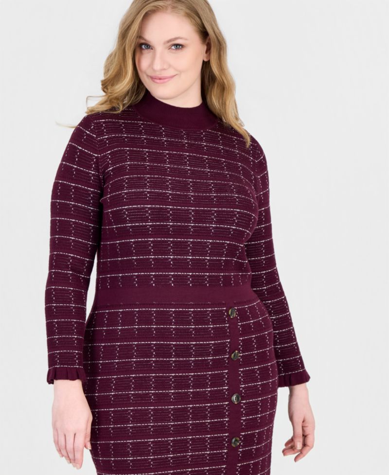 Plus Size Checkered-Knit Sweater Dress