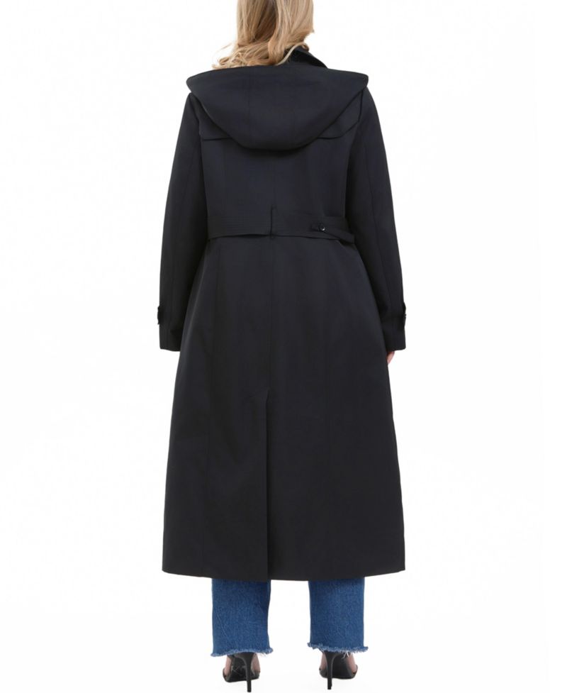 Plus Size Hooded Water-Resistant Trench Coat