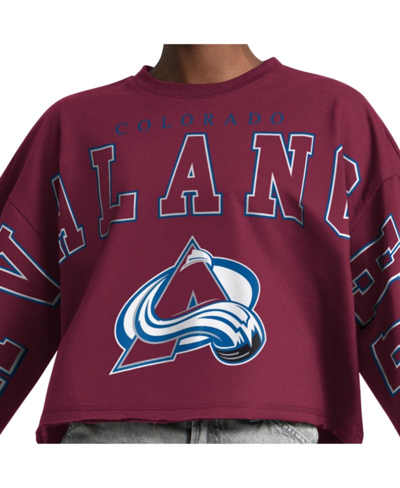 Women's Maroon Colorado Avalanche Bleachers Cropped Drop Shoulder Sweatshirt