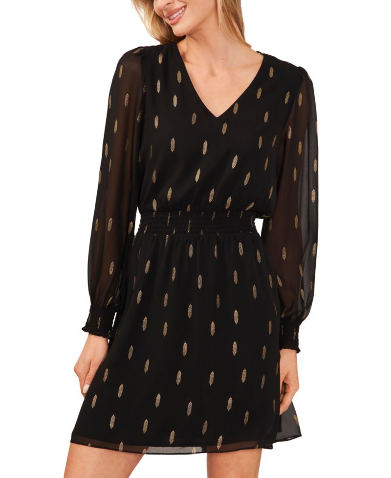 Petite Metallic Print Fit & Flare Dress