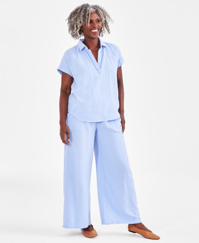 Women's Cotton Gauze Short-Sleeve Button Up Shirt