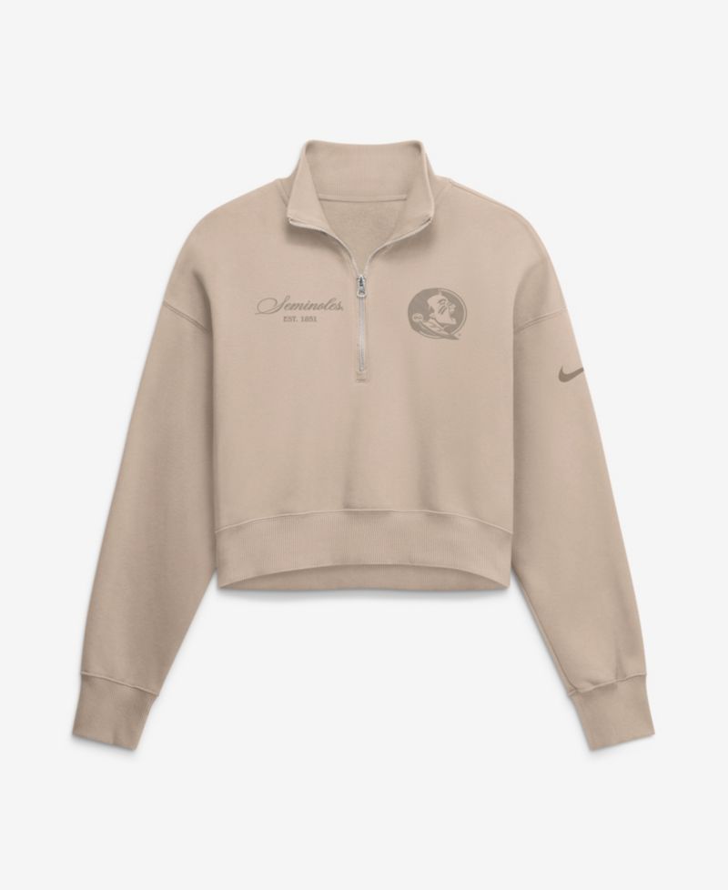 Women's Tan Florida State Seminoles Neutral Stance Collection Oversized Phoenix Fleece Cropped Quarter-Zip Sweatshirt