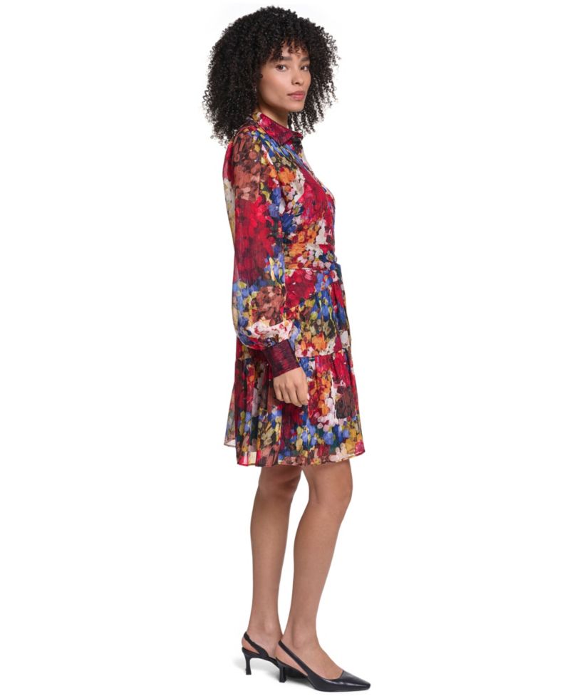 Women's Printed Metallic Chiffon Shirtdress