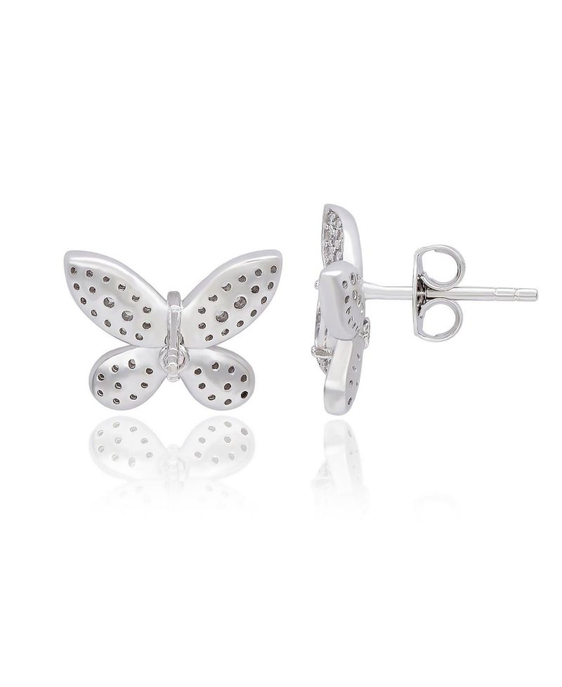 Sterling Silver Pave Cubic Zirconia Butterfly Stud Earrings