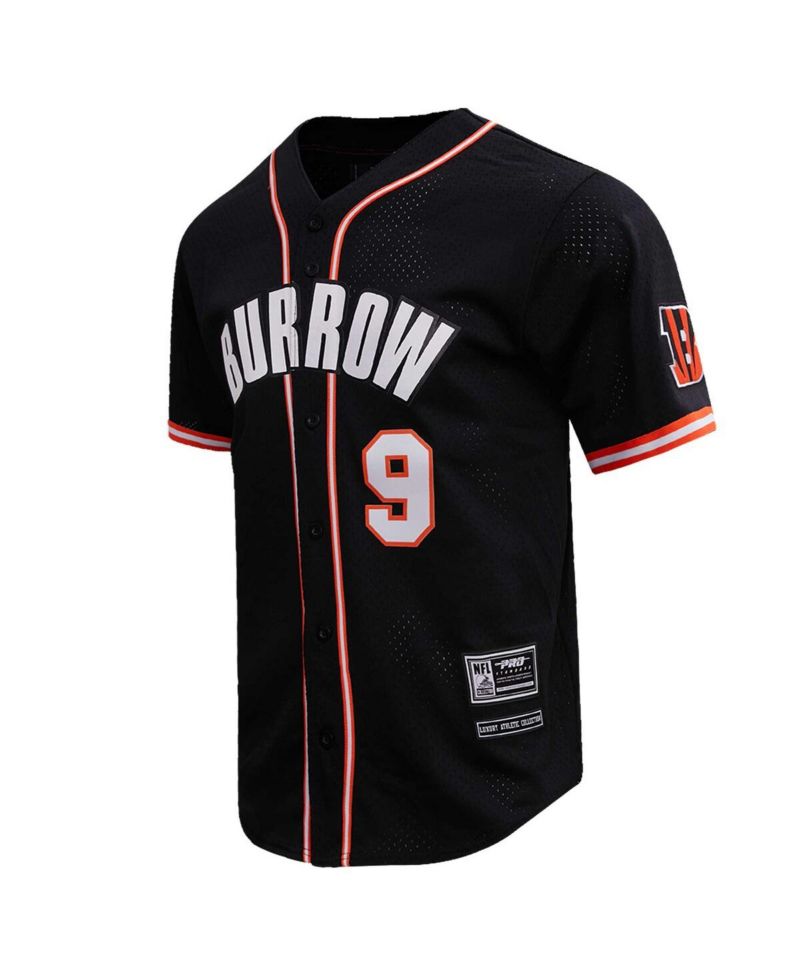 Men's Joe Burrow Black Cincinnati Bengals Mesh Baseball Button-Up T-shirt