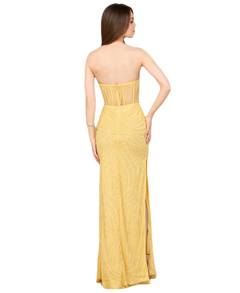 Women's Beaded Corset Prom Dress with Slit
