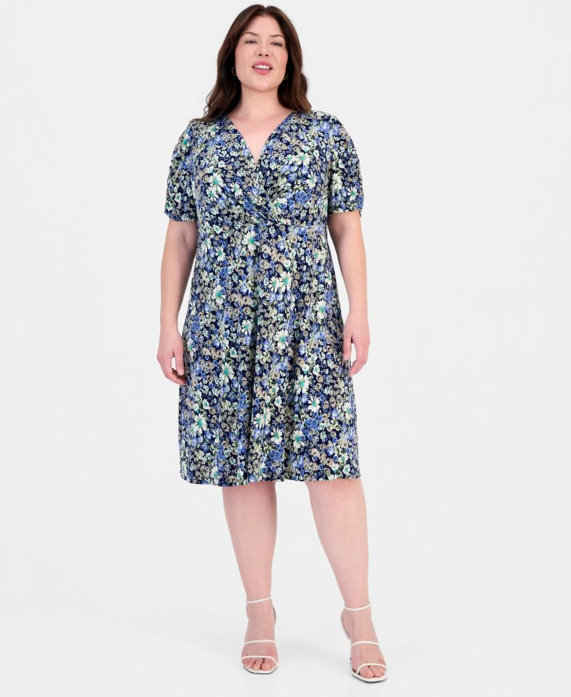 Plus Size Surplice-Neck Short-Sleeve Dress