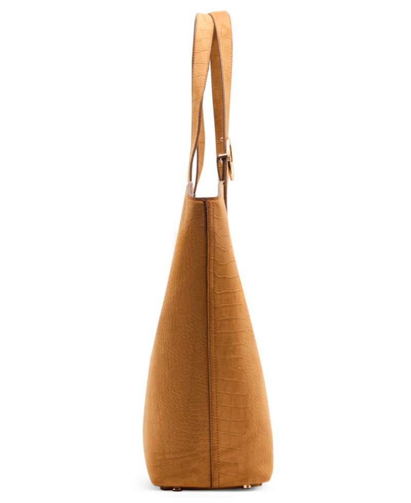 Women's Faux Suede Croc Emboss Tote with Pouch