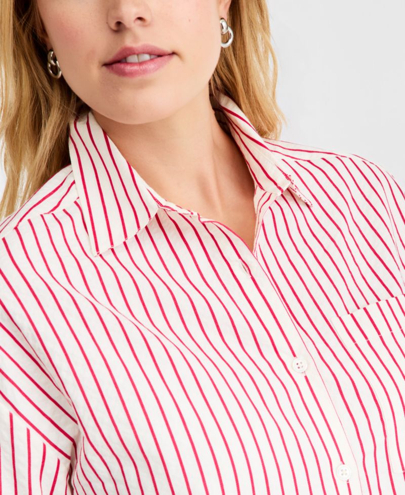 Women's Textured Seersucker Striped Button-Front Shirt