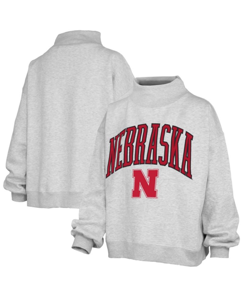 Women's Nebraska Huskers Nelson Texture Lingo Mock-Neck Oversized Fleece Sweatshirt