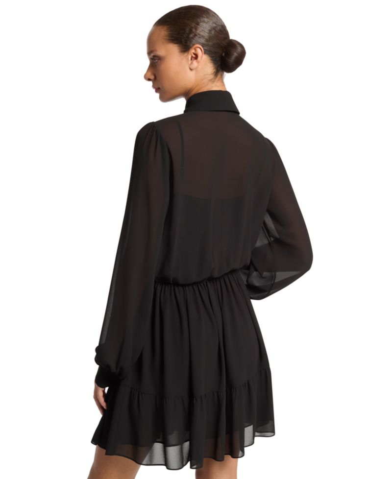 Women's Long Sleeve Tie Neck Mini Dress