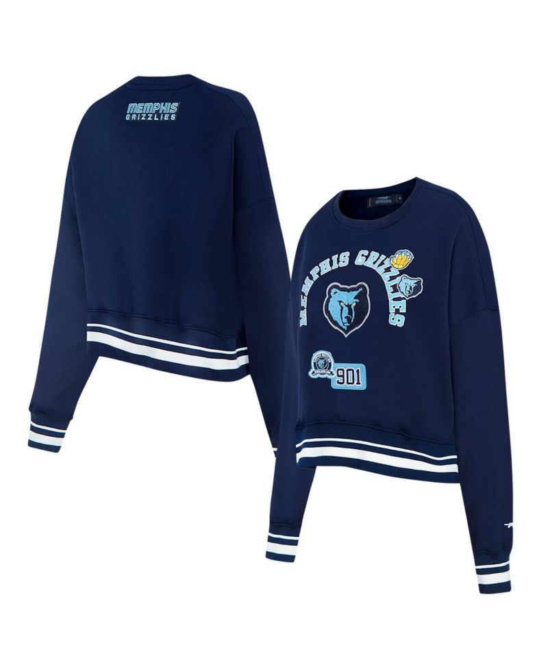 Women's Navy Memphis Grizzlies Area Code Cropped Pullover Sweatshirt