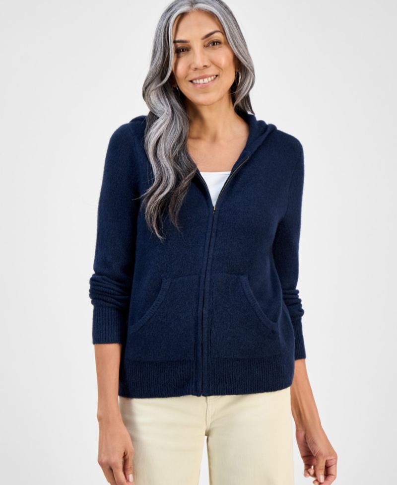 Petite Luxsoft Full-Zip Hoodie Sweater,