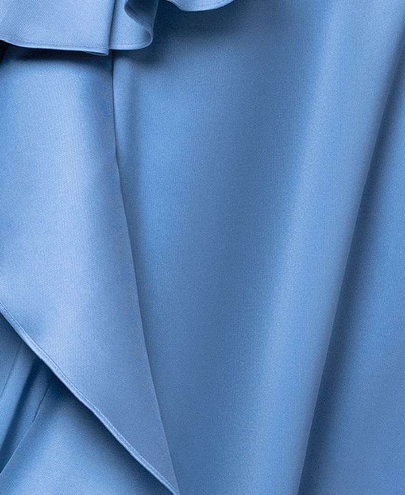 petite Strapless Side Ruffle Satin Ball Gown