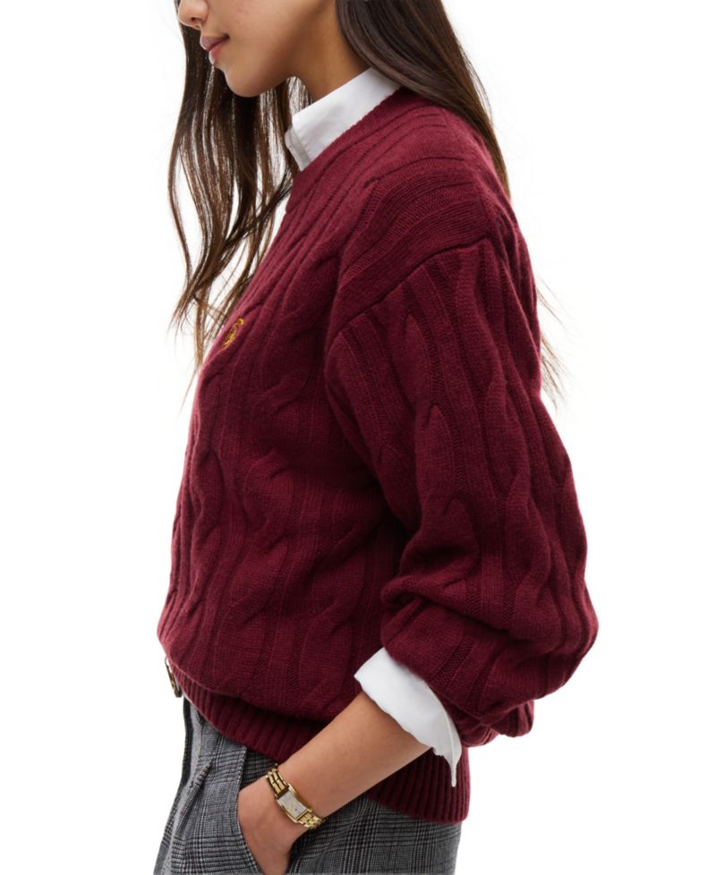 Women's American Icons 100% Wool Cable-Knit Crewneck Sweater