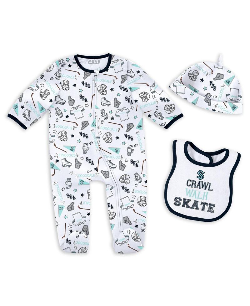 Baby Boys and Girls 2-Piece Seattle Kraken Sleep and Play Sleeper Set with Bib