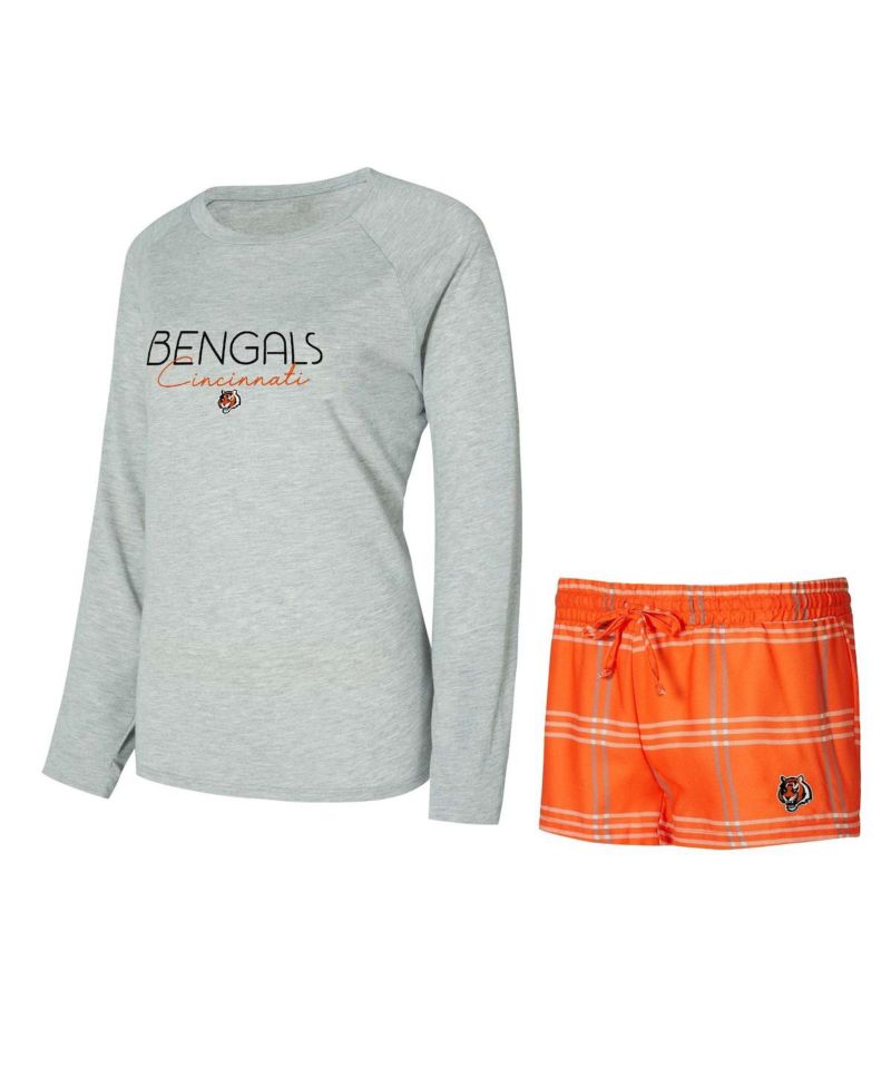 Women's Orange/Gray Cincinnati Bengals Petition Raglan Long Sleeve T-Shirt and Shorts Set