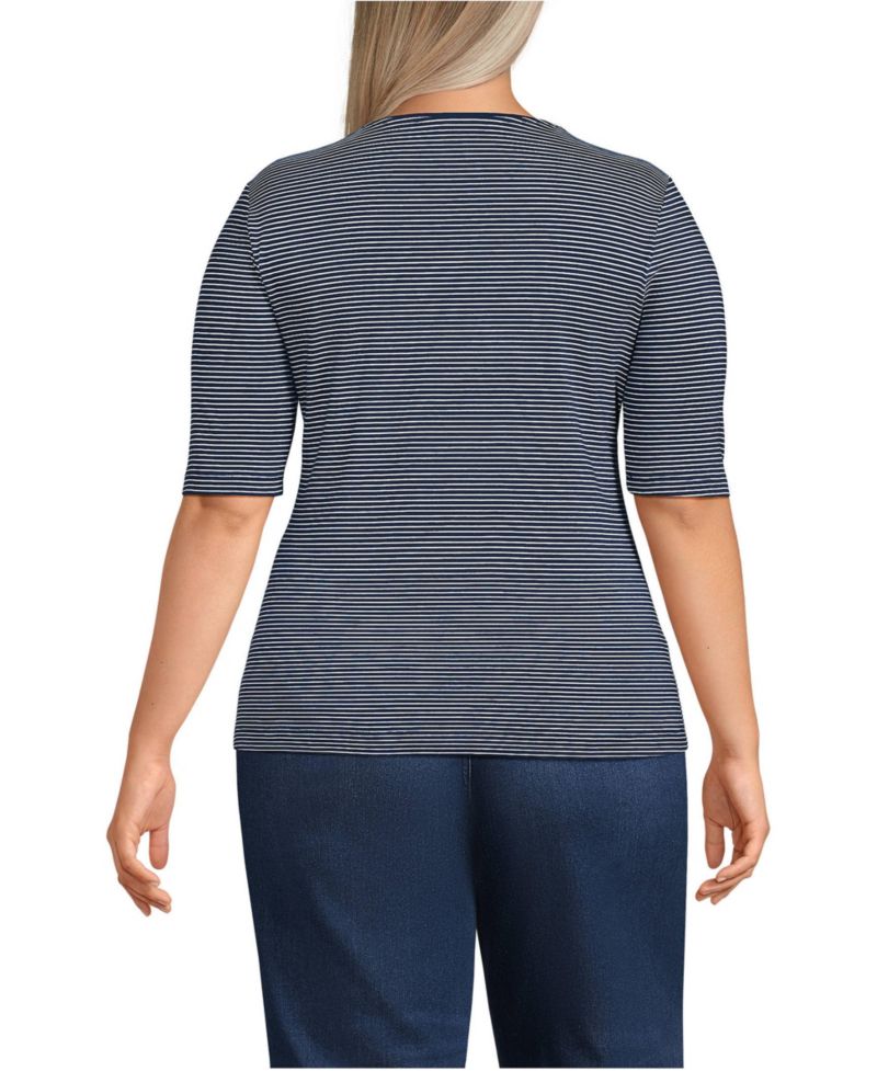 Plus Size Lightweight Jersey Skimming Elbow Sleeve Crew Neck T-shirt