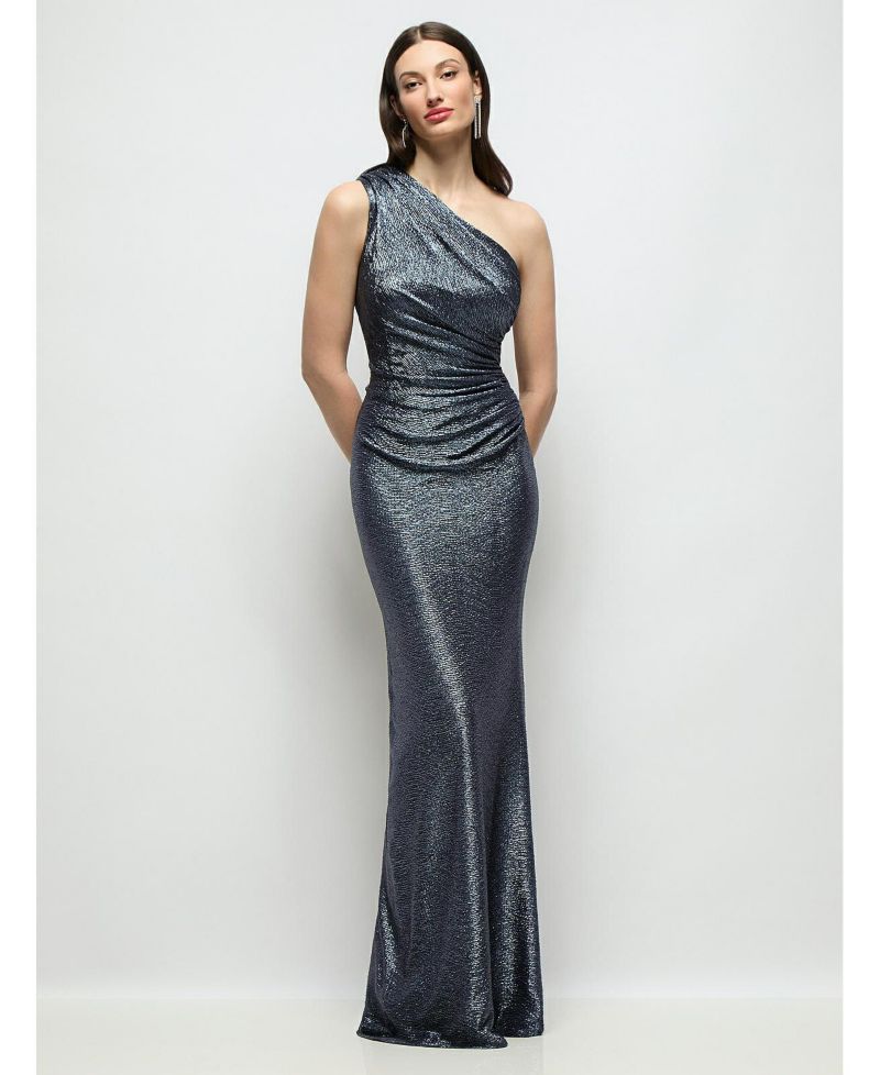 Women's One-Shoulder Soho Metallic Ruched Waist Gown