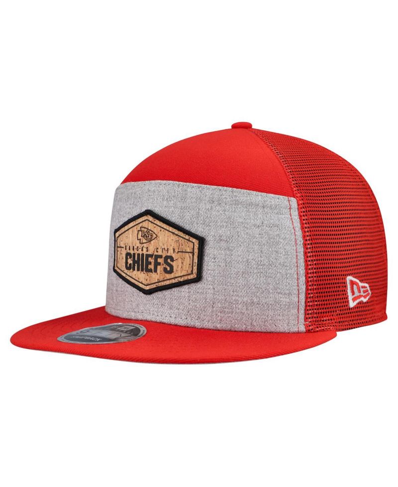 Men's Gray/Red Kansas City Chiefs Cork Split Panel 9FIFTY Trucker Snapback Hat