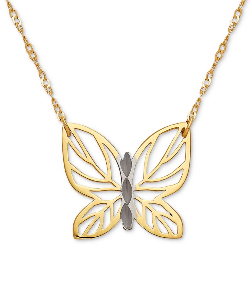 Butterfly 17" Pendant Necklace in 10k Gold