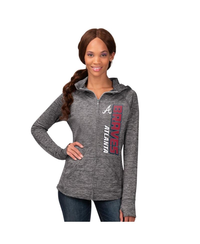 Women's Heather Gray Atlanta Braves Defender Space Dye Raglan Full-Zip Hoodie