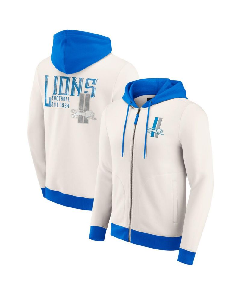 Darius Rucker Collection by Men's Cream Detroit Lions Distressed Graphics Full-Zip Hoodie