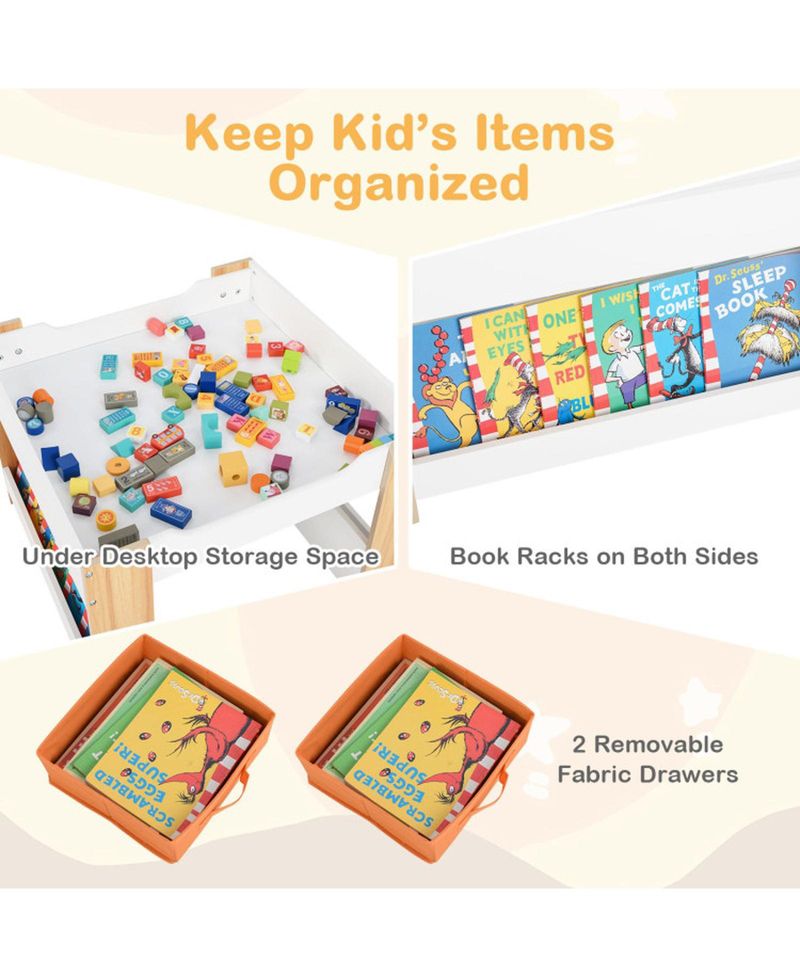 4-in-1 Kids Activity Table and 2 Chairs Set with Reversible Tabletop