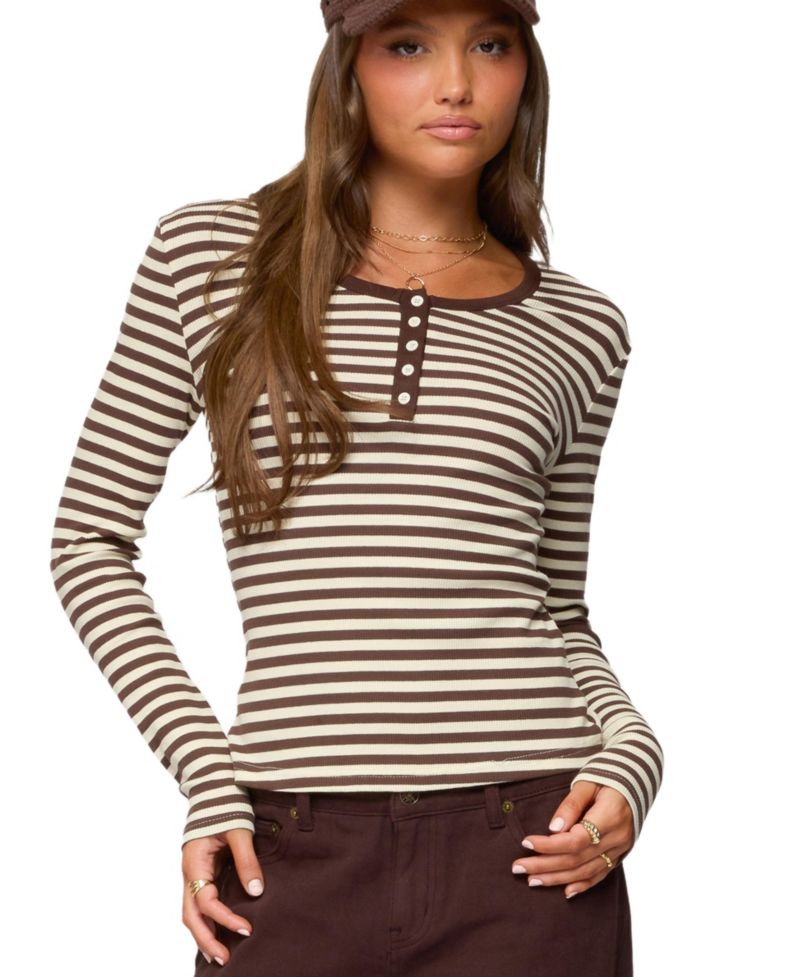Women's Roma Striped Henley Top