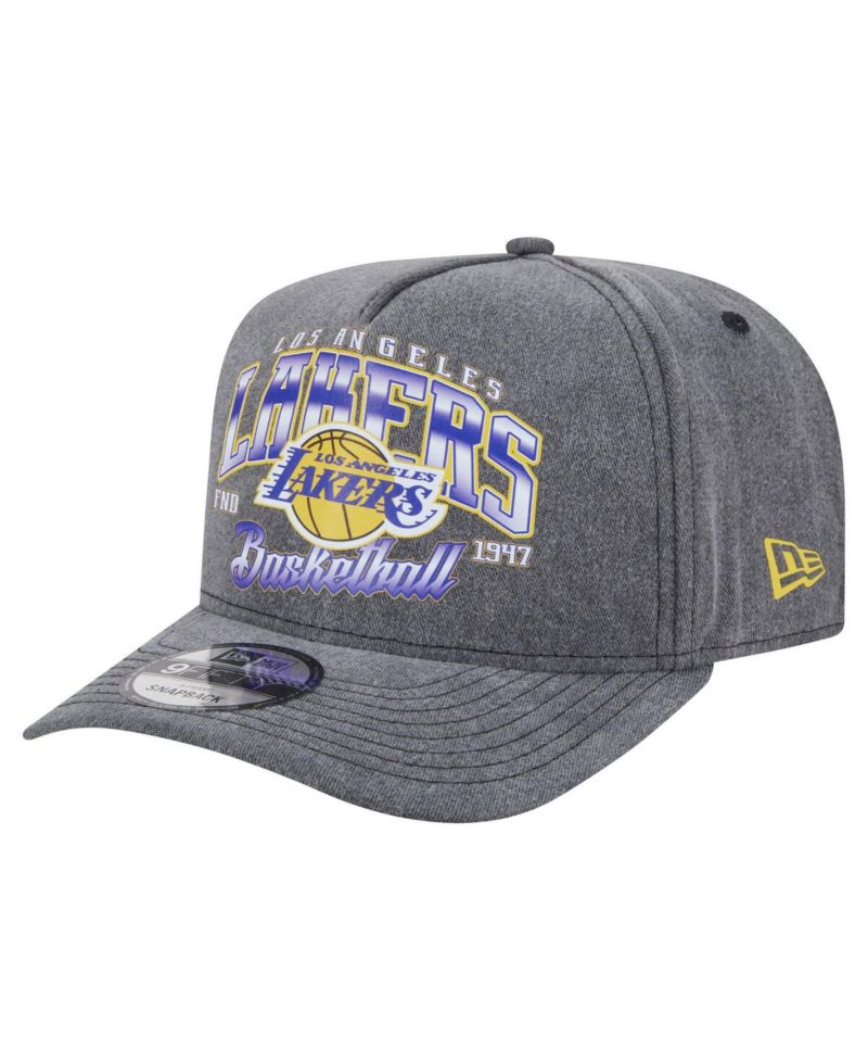 Men's Charcoal Los Angeles Lakers Throwback Washed Pre-Curved 9FIFTY Snapback Hat