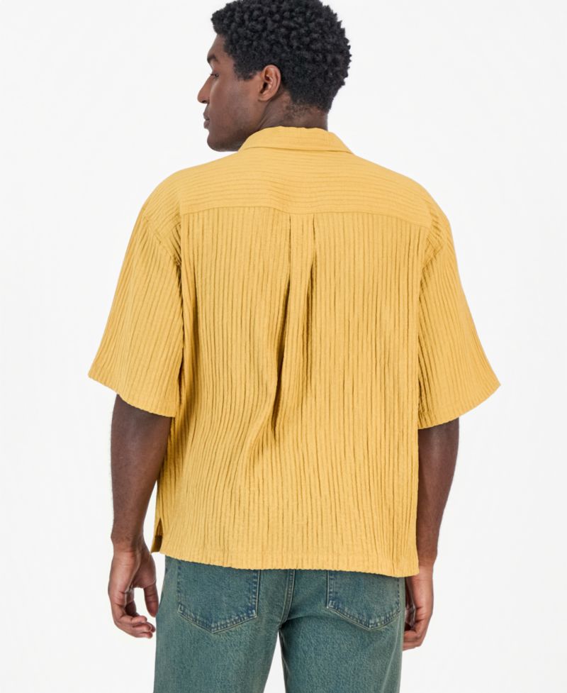 Men's Bxy Short-Sleeve Striped Camp Collar Shirt